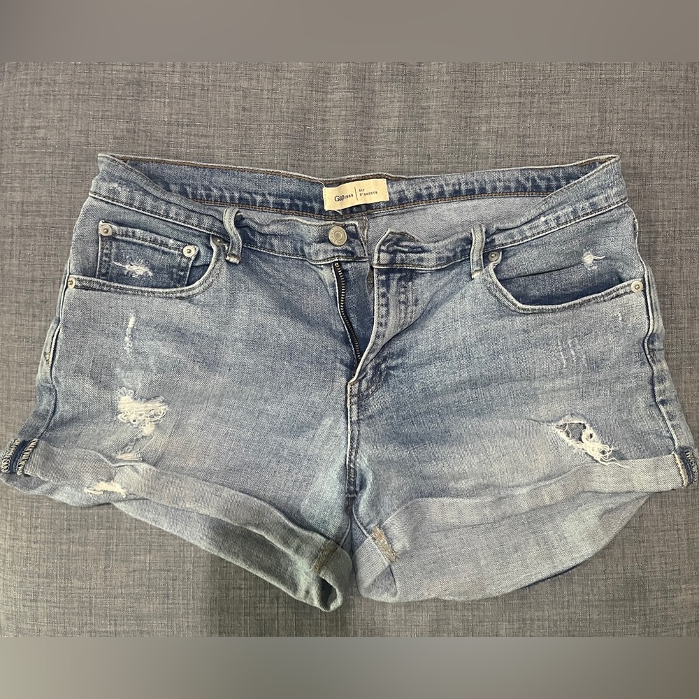 GAP Light Blue Distressed Rolled Cuff Denim Shorts